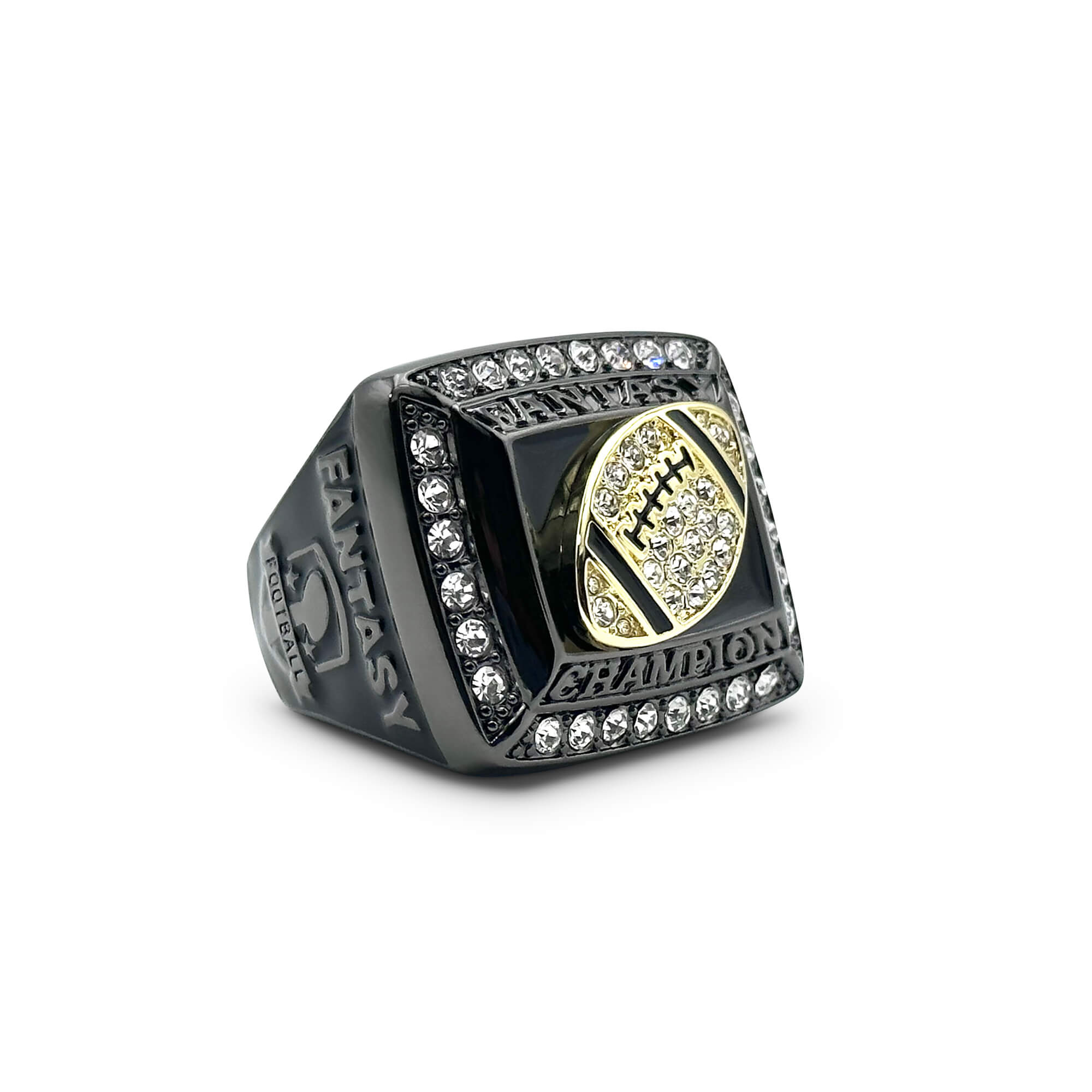 : FANTASYJOCKS Fantasy Football Championship Ring BIRD FFL  Champion Trophy Award Prize Silver Gold Black Glass Stones Sports Baseball  Basketball Hockey Size 9 : Sports & Outdoors